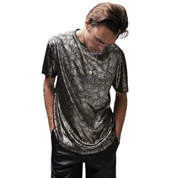 Topman Men's Metallic Snakeskin Print T-Shirt - Shimmering Statement Tee - Picture 1 of 5